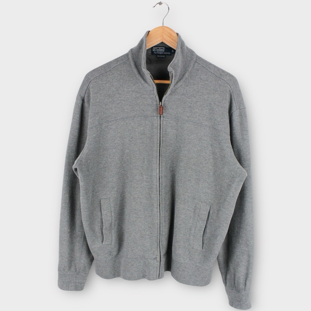Polo Ralph Lauren Full Zip Mock Neck Jacket Gray Cotton Men's‎ Medium
